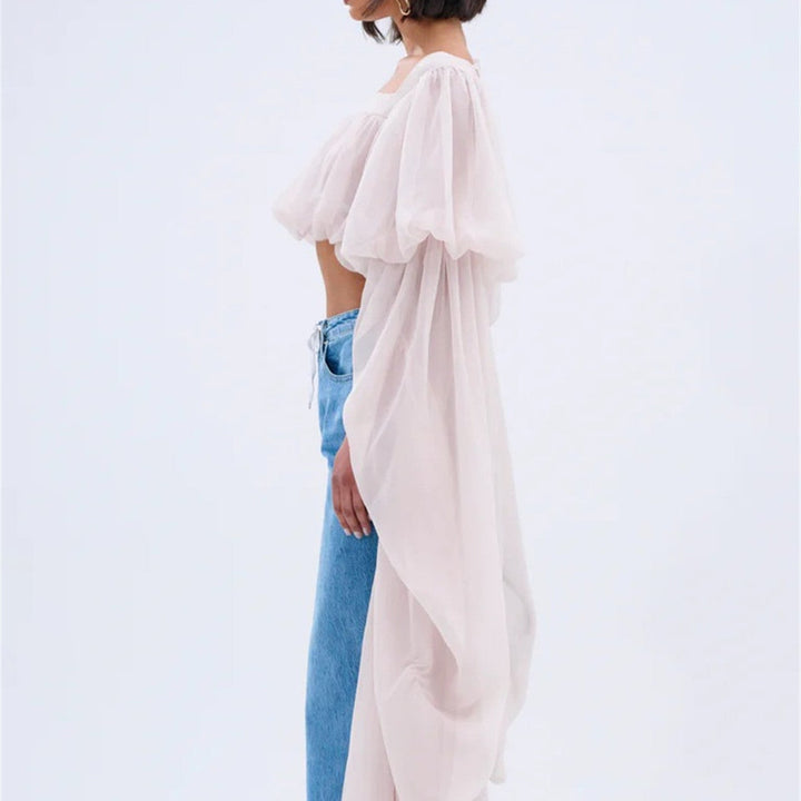 Square neck chiffon blouse with tie