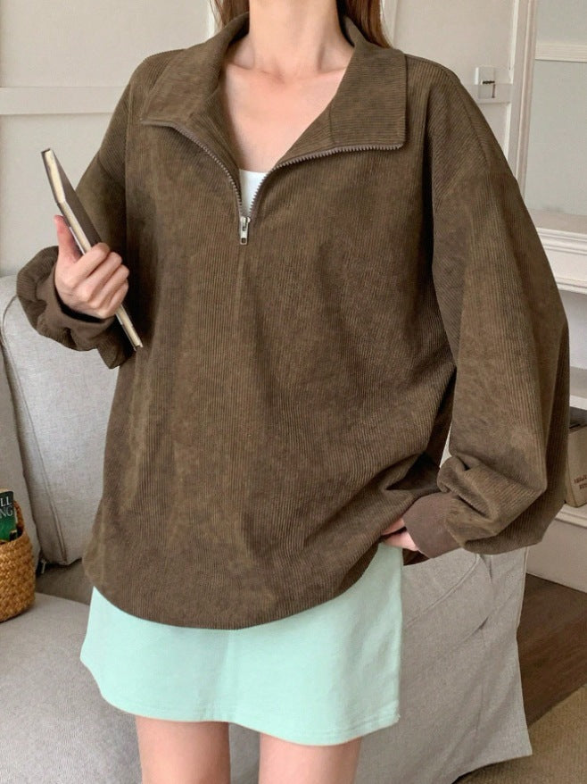 Casual leopard print zip-up sweatshirt