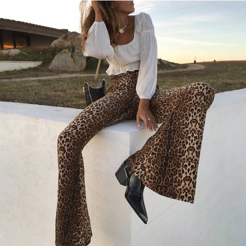 Leopard print flared women's sweatpants