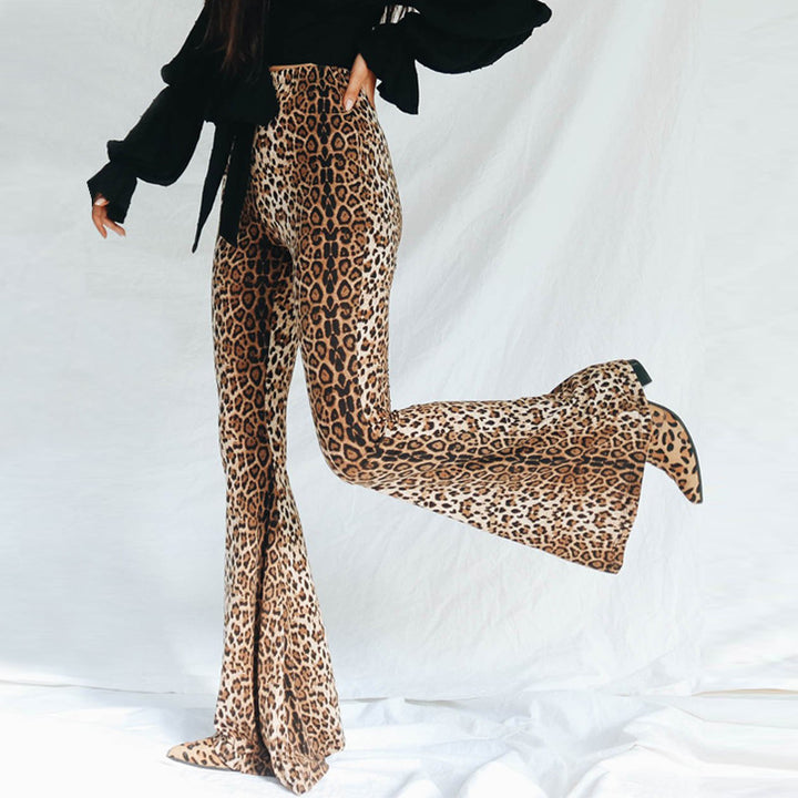 Leopard print flared women's sweatpants