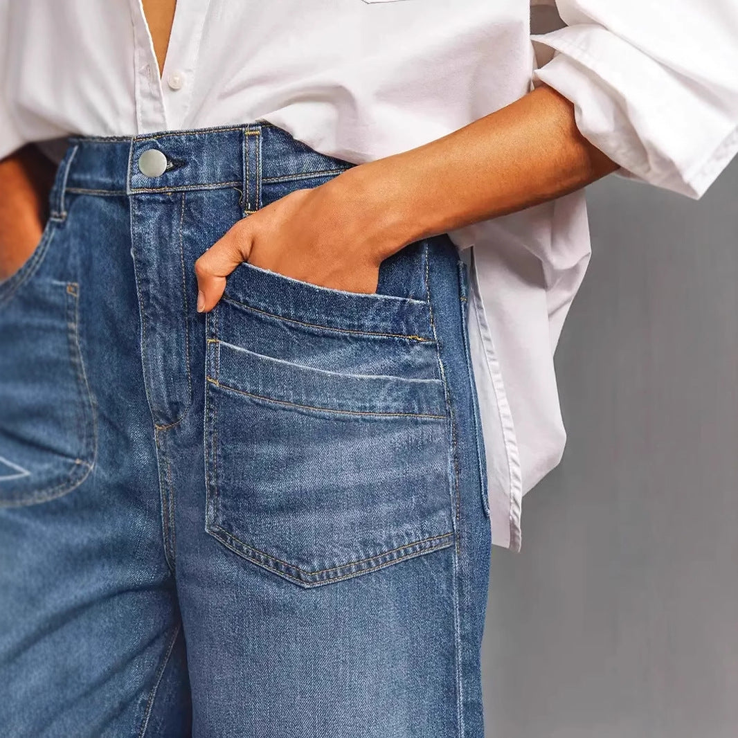 Retro slanted pocket jeans
