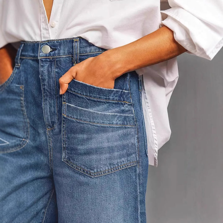 Retro slanted pocket jeans