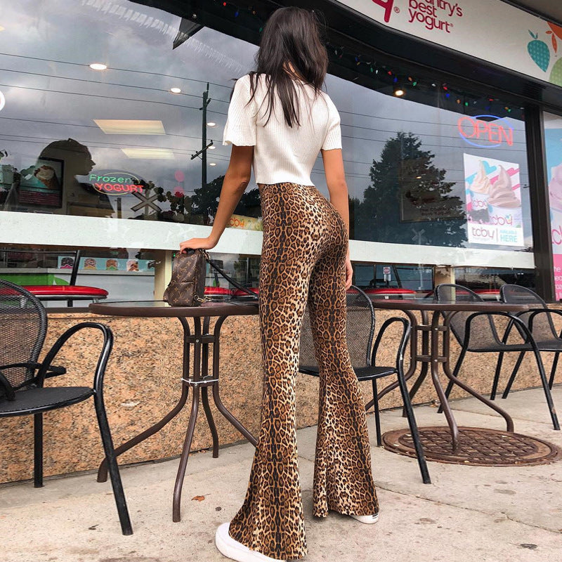 Leopard print flared women's sweatpants