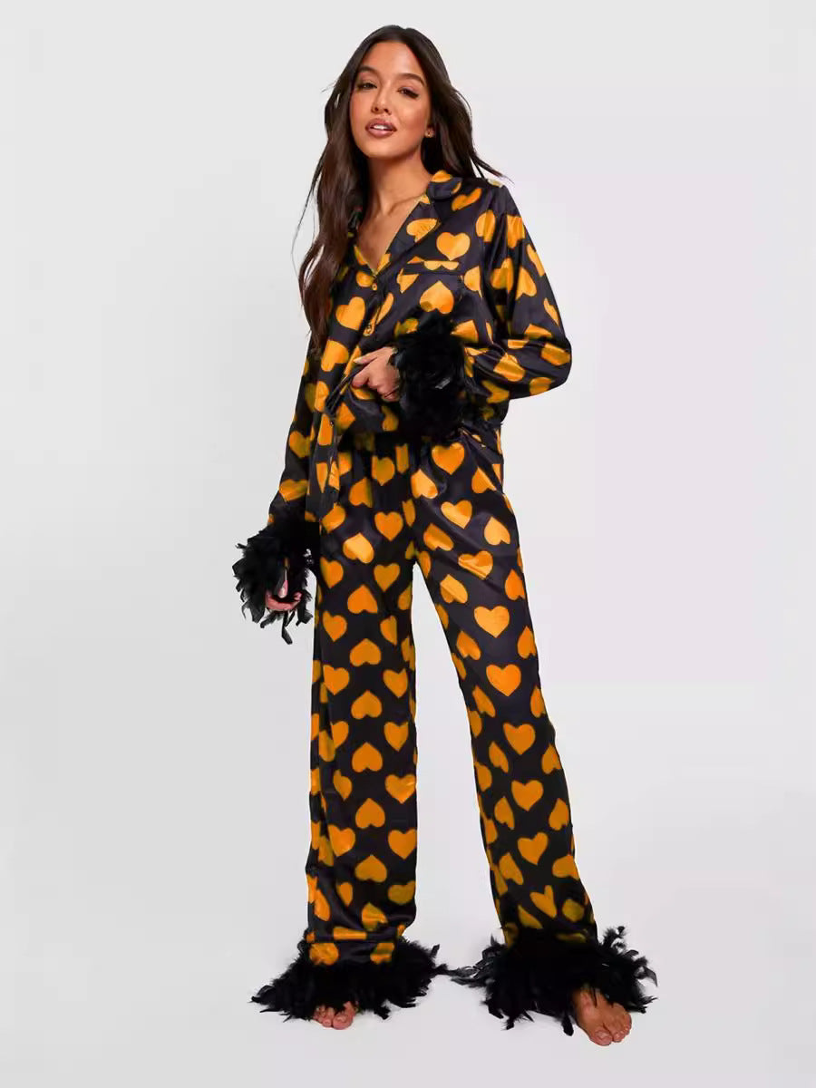 Ice silk shirt long pants loose pajamas
