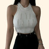 Knit Round Neck Sleeveless Pearl Short Vest