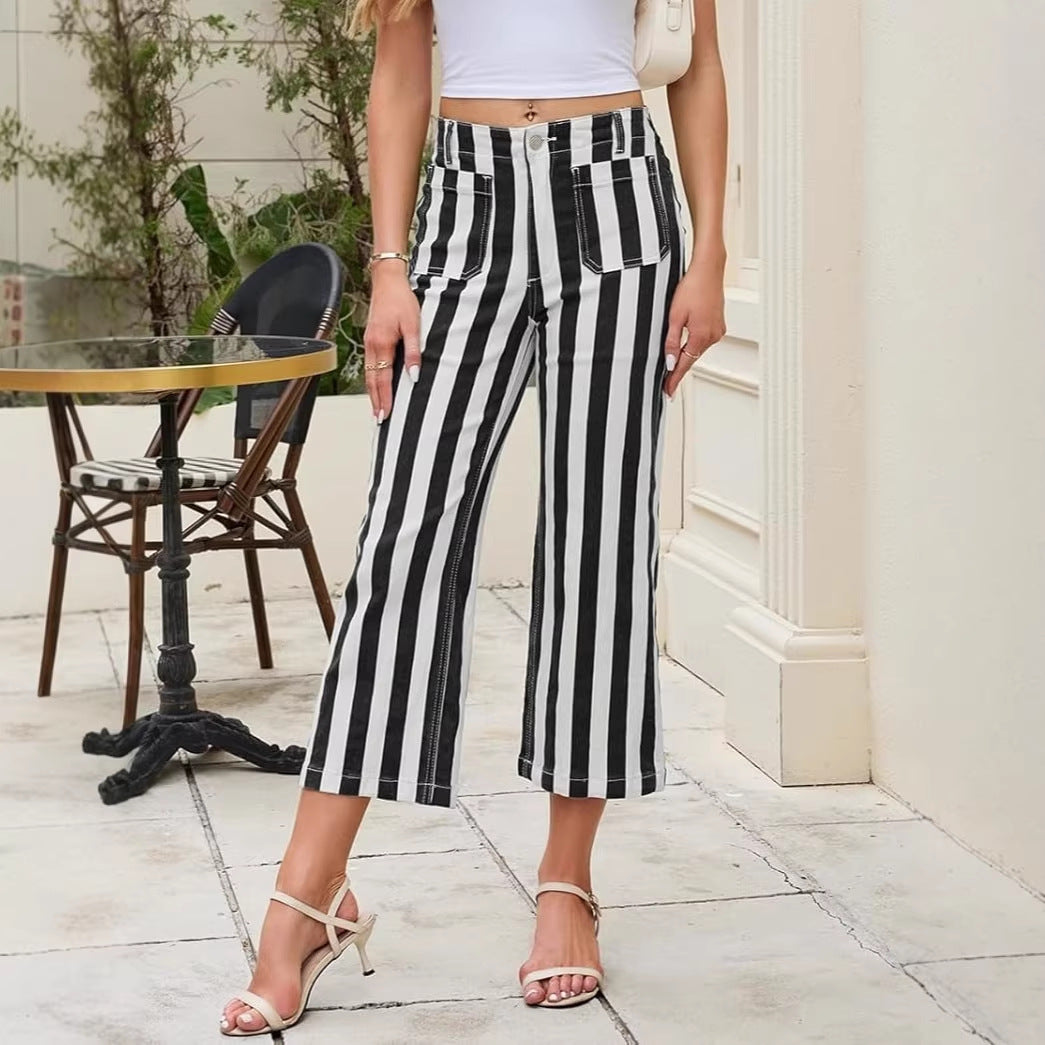 Striped Print Fashion Casual Jeans