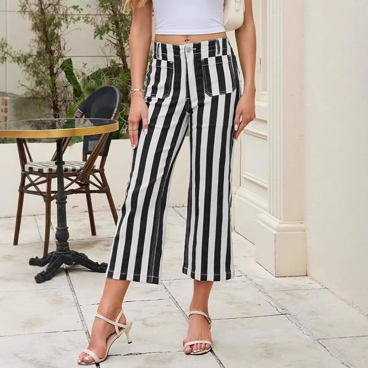 Striped Print Fashion Casual Jeans