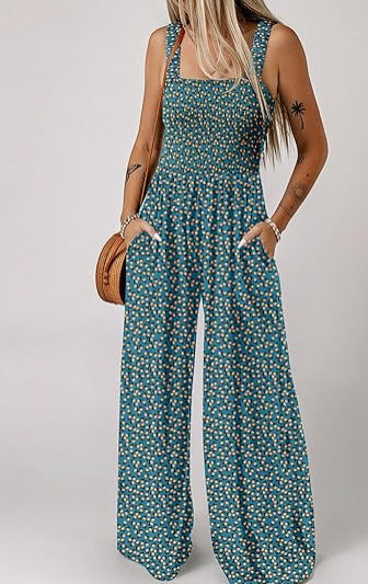 Printed pleated pocket jumpsuit