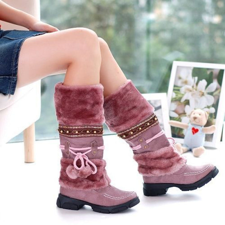 Winter warm fur-lined mid-calf boots