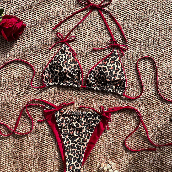 Leopard Print Colorblocked Separate Swimsuit