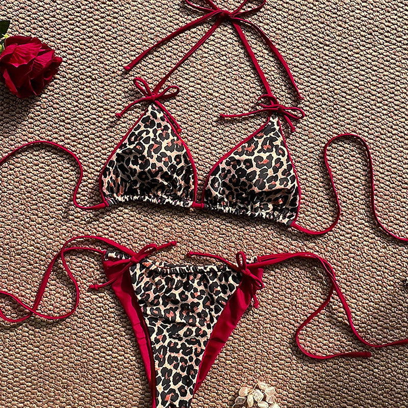 Leopard Print Colorblocked Separate Swimsuit