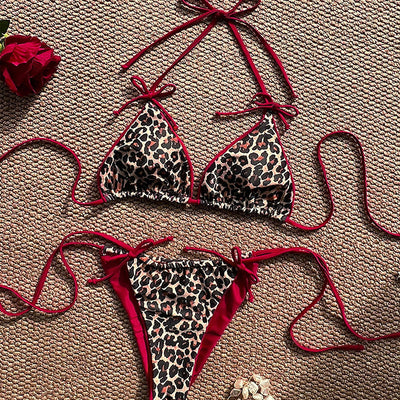 Leopard Print Colorblocked Separate Swimsuit