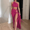 One-shoulder strappy split half-body dress two-piece set