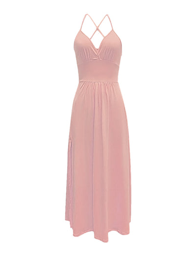 A-line Sweep Train V-neck Jersey Split Front Prom Dresses