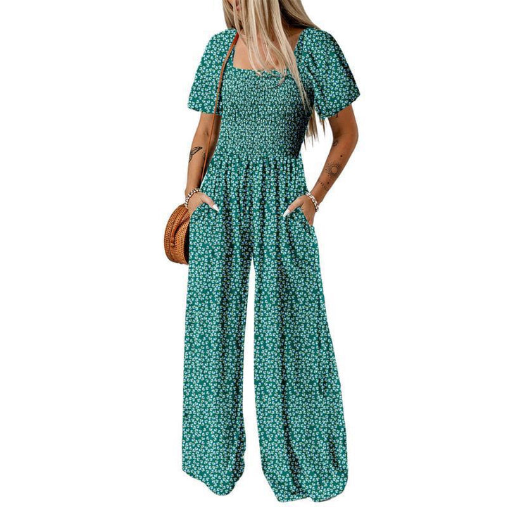 Printed pleated pocket jumpsuit