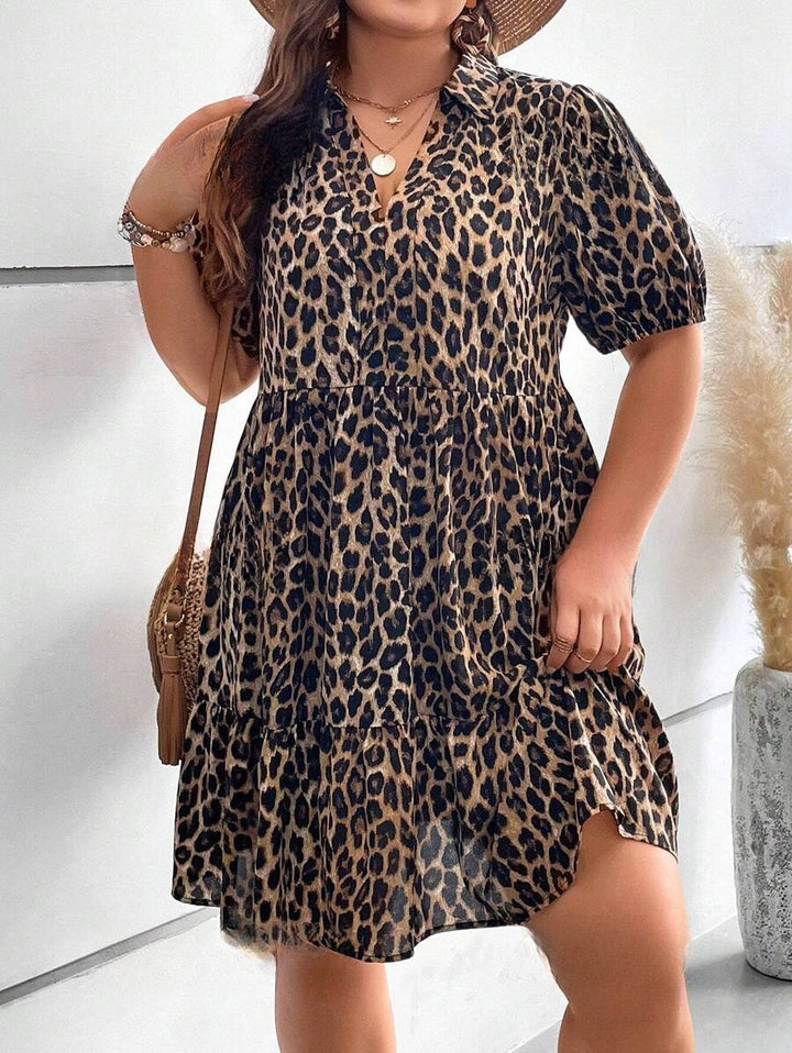 Sleeveless leopard print V-neck elegant dress