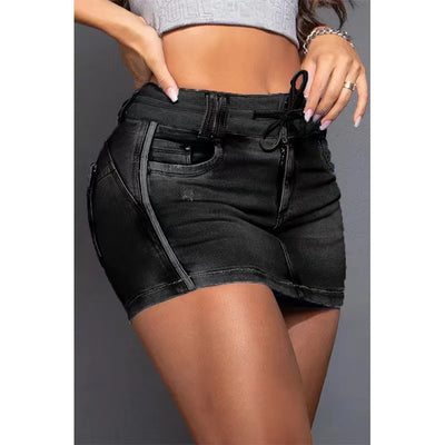 Patchwork Drawstring Denim Skirt