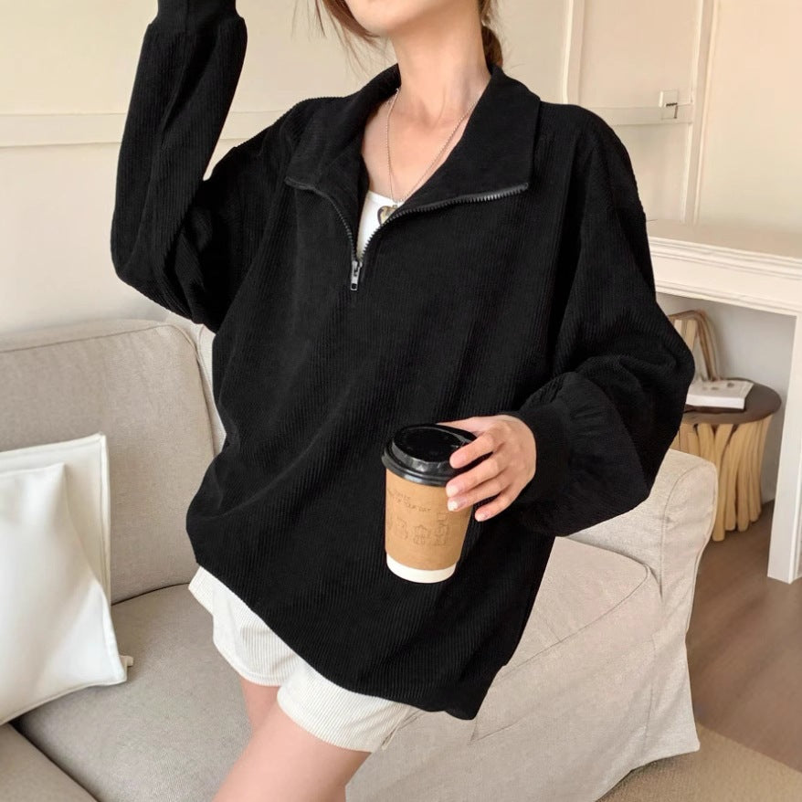 Casual leopard print zip-up sweatshirt
