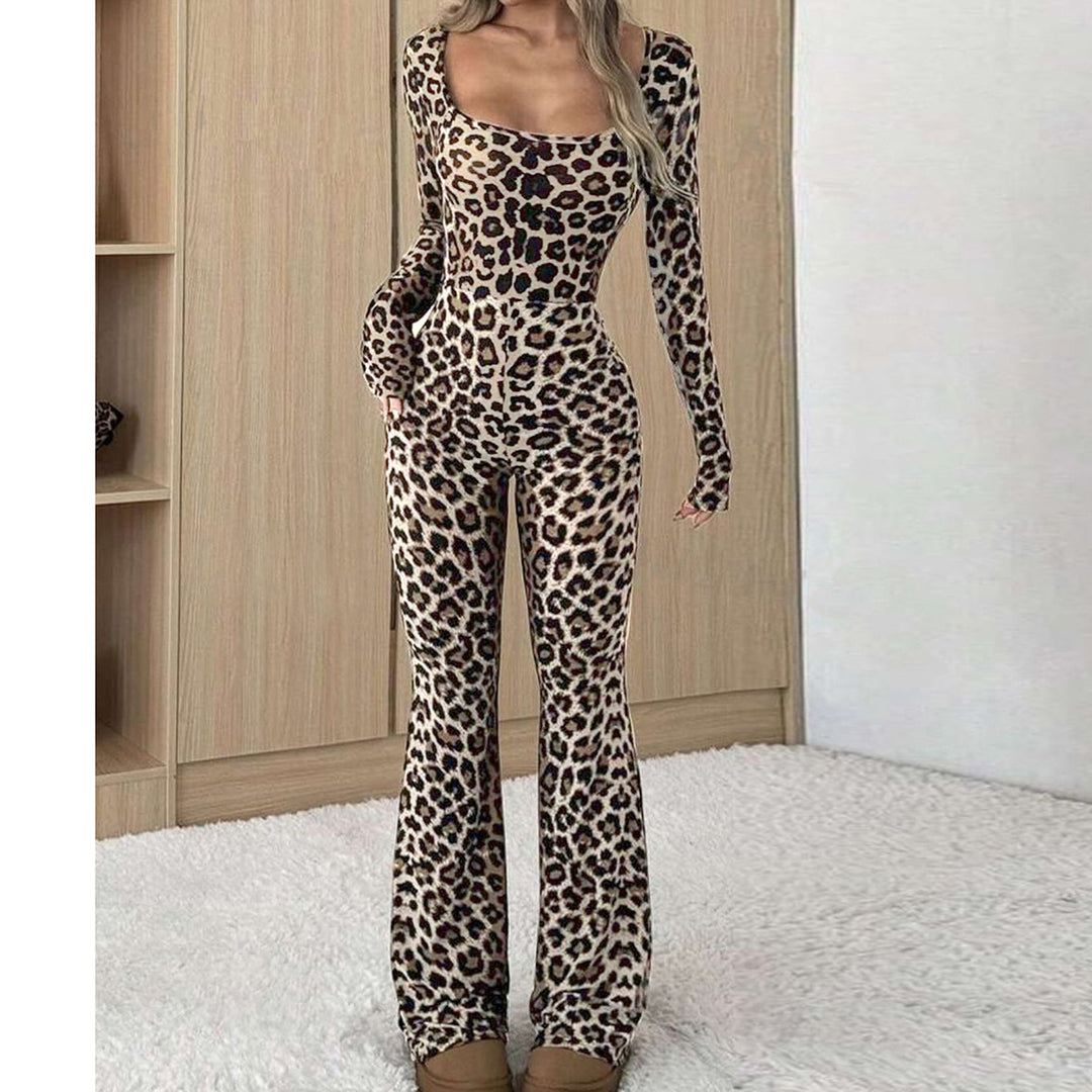 Square Neck Leopard Print Jumpsuit