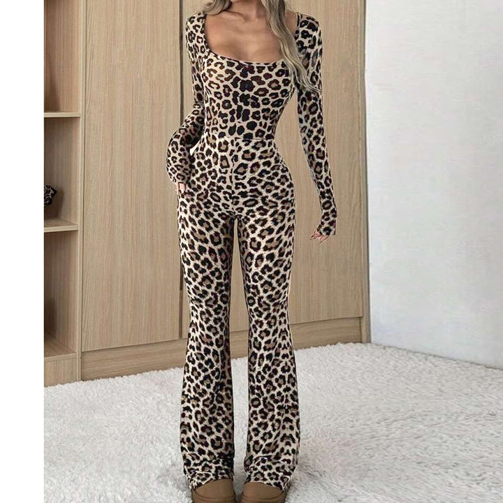 Square Neck Leopard Print Jumpsuit