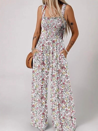 Printed pleated pocket jumpsuit