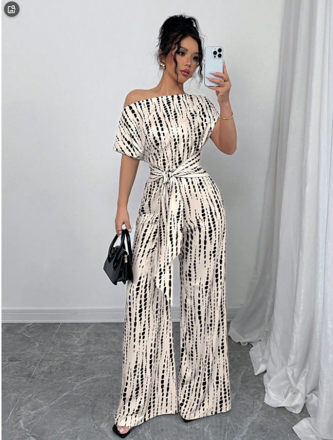One-shoulder tie-up jumpsuit