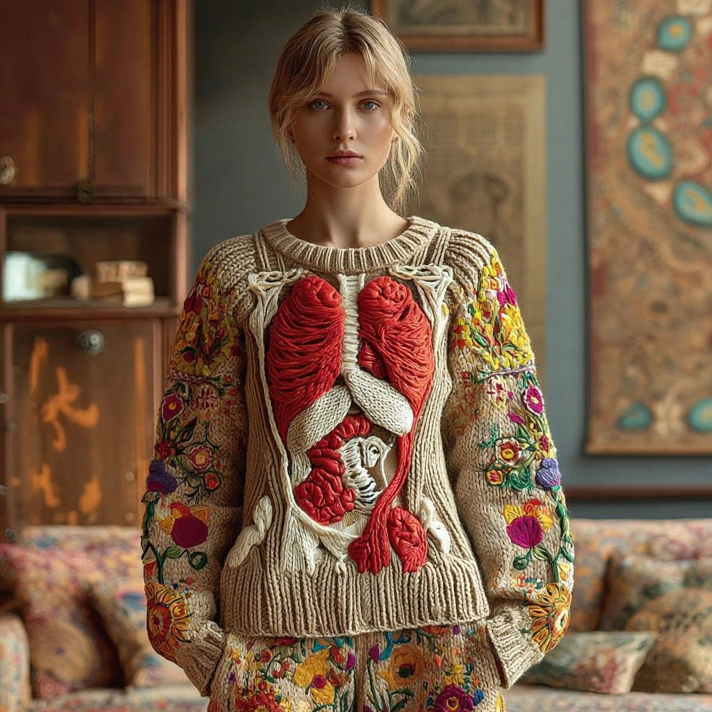 3D Printed Crew Neck Loose Sweater