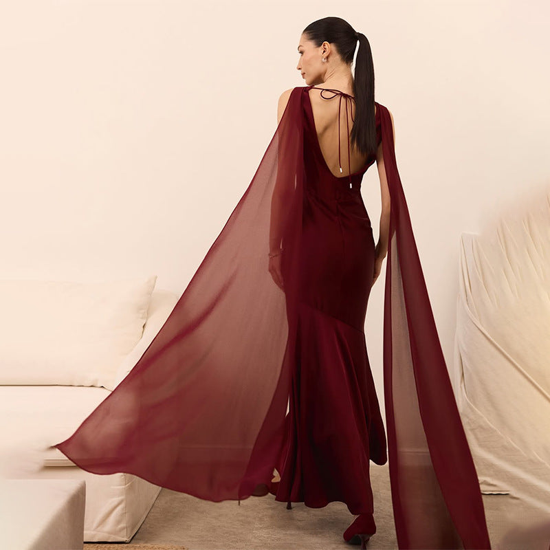 Solid color sleeveless V-neck tie-back dress
