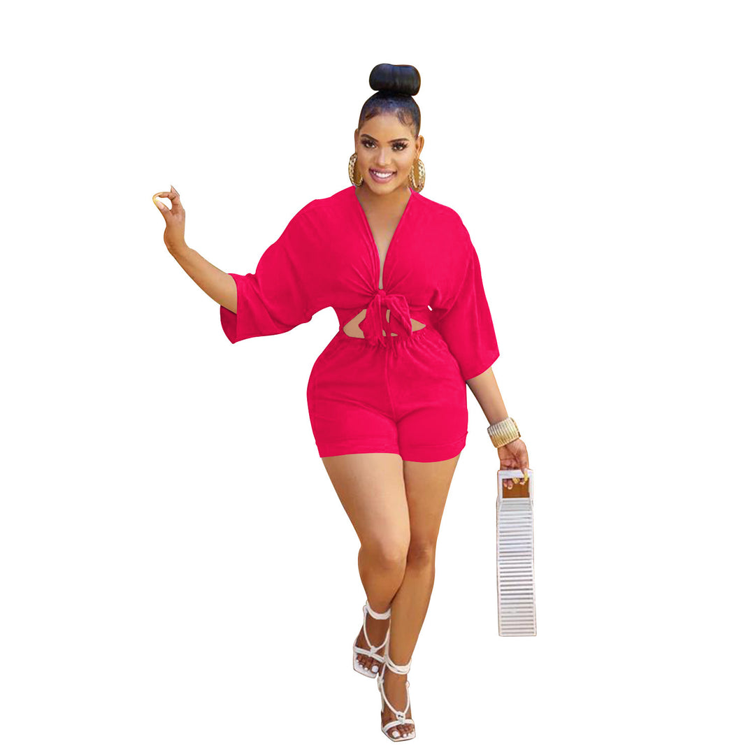 Stylish mid-sleeve blouse jumpsuit