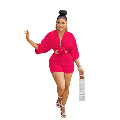 Stylish mid-sleeve blouse jumpsuit