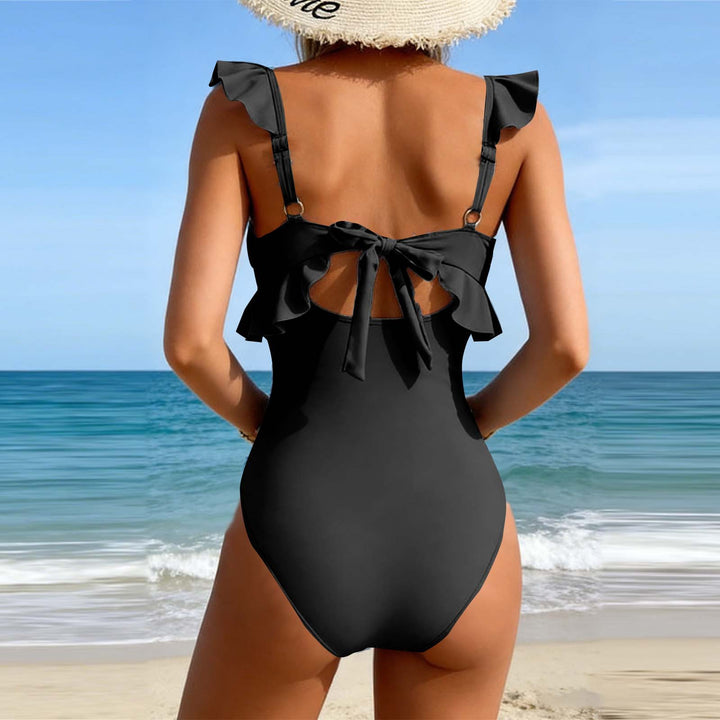 Women's V-neck cutout tummy control one-piece swimsuit