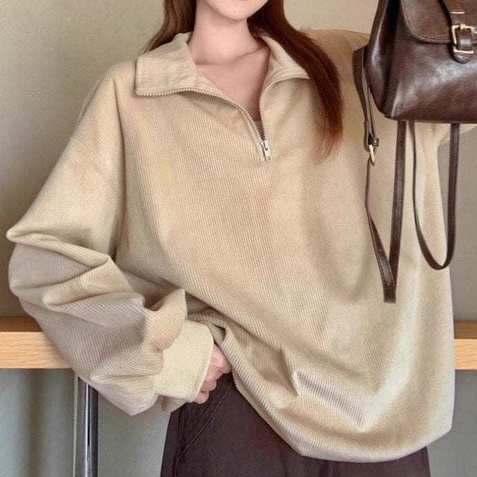 Casual leopard print zip-up sweatshirt