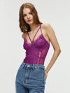 Lace patchwork suspender bodysuit