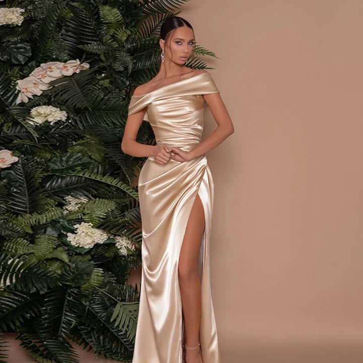Off-the-shoulder dress with slit