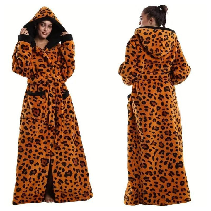 Leopard print lace-up bathrobe