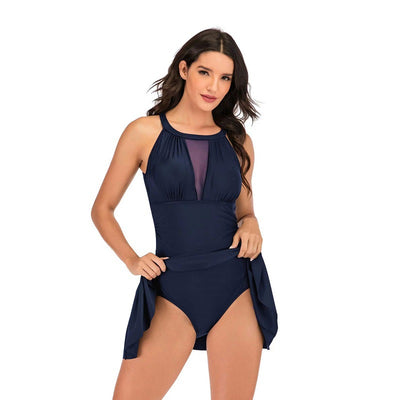 Solid Color Lace Mesh Patchwork Swimsuit