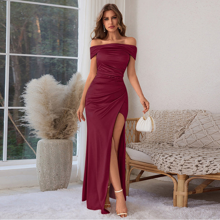 Off-the-shoulder dress with slit
