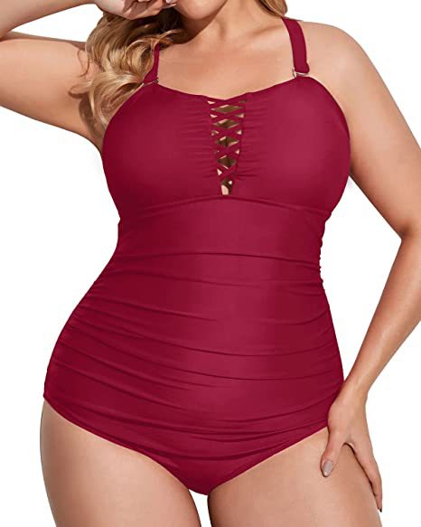 Cutout Deep V Neck Tummy Tuck Swimsuit Lace Up Swimsuit