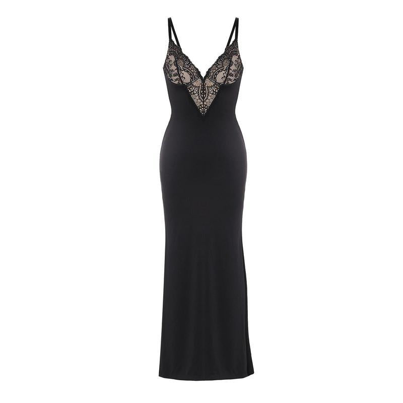 Halter Lace Dresses Black Long Dresses Gowns Built-in Shapewear