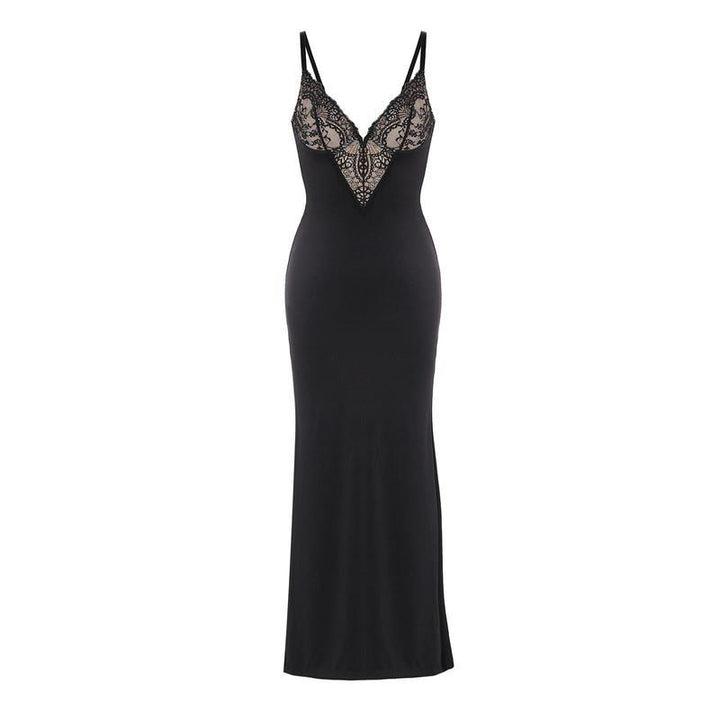 Halter Lace Dresses Black Long Dresses Gowns Built-in Shapewear