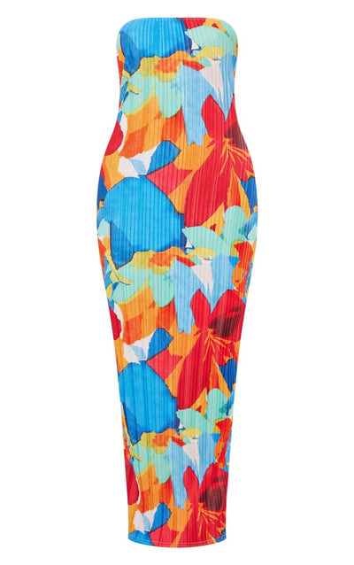 Printed Pressure Pleated Slim Bow Long Skirt