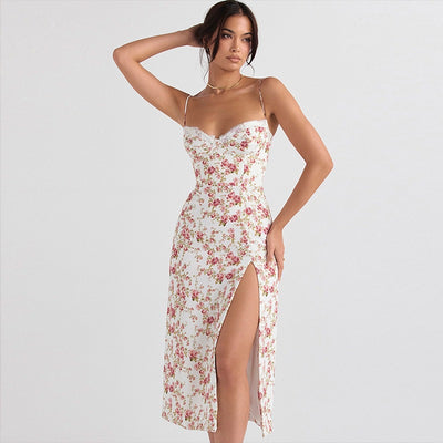 Small floral slit suspender dress