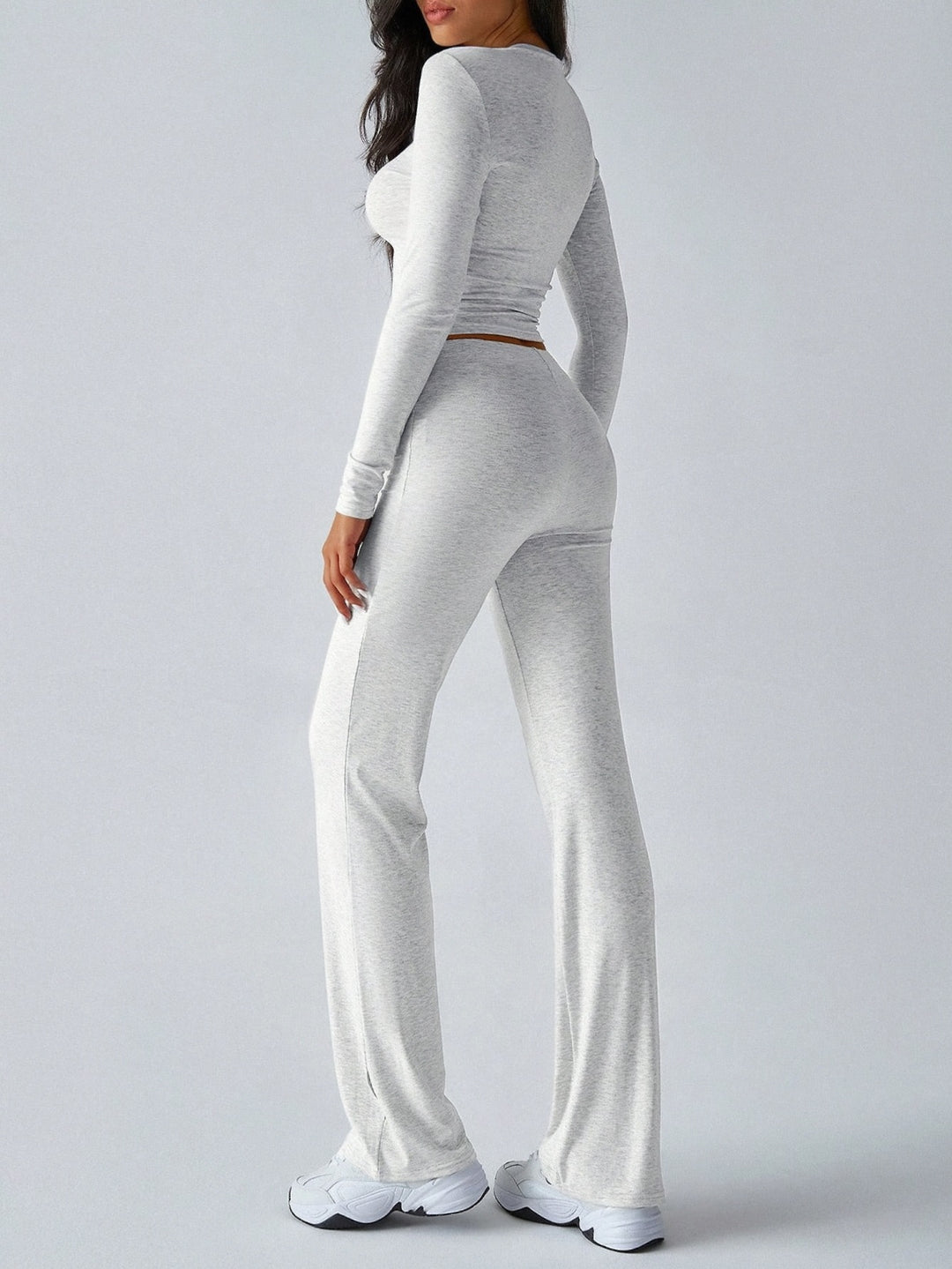Solid color trousers and long-sleeved casual two-piece set