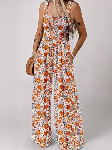 Printed pleated pocket jumpsuit