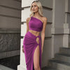 One-shoulder strappy split half-body dress two-piece set