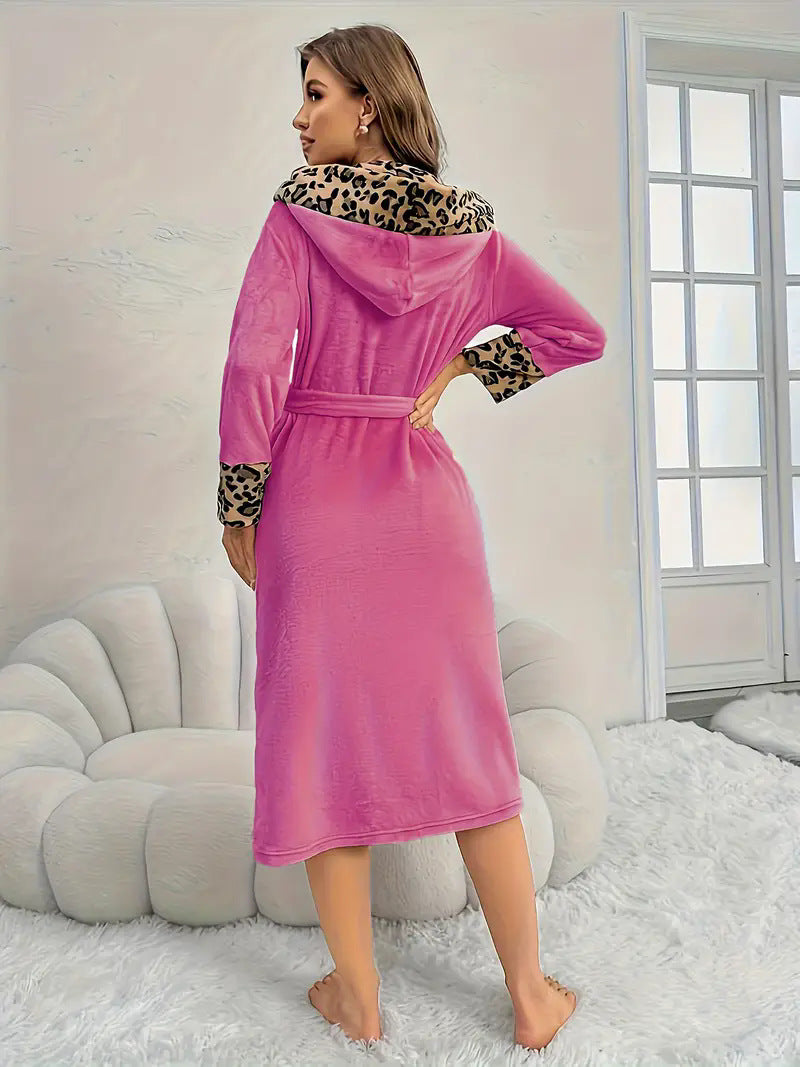 Fleece-lined and thickened belted bathrobe