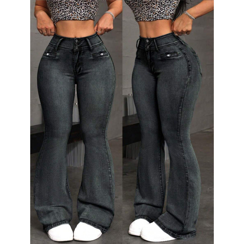 Slim-fit high-waisted flared jeans