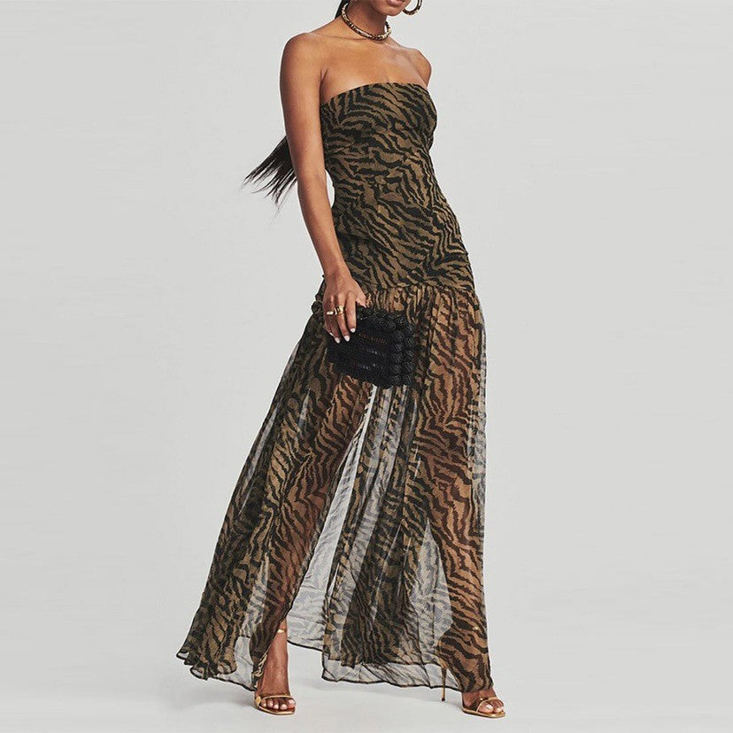 Backless mesh slit maxi dress