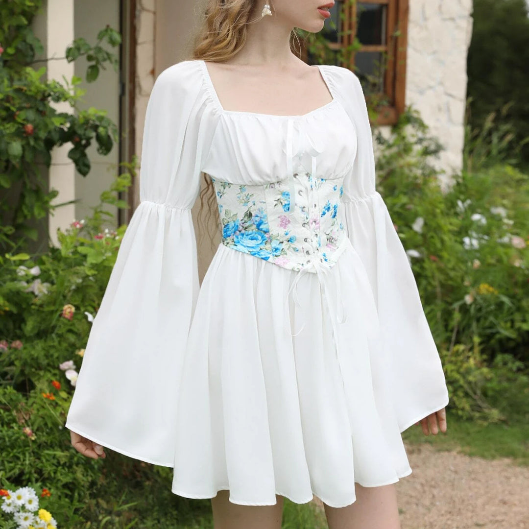 Lace-Trimmed Drawstring Waist Dress