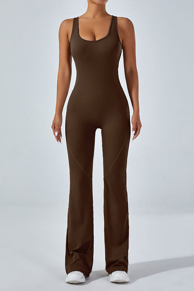 Women's Backless Jumpsuit Cutout Sleeveless Jumpsuit Flared Pants Leggings